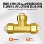 Pipe Fittings, 1/2" 12PCS Tee Brass Pipe Fittings, Push-Fit Pipe Connector Brass Air Fittings, Heavy Duty Plumbing Fittings Adapter For Heating/Shower Systems, Water Pipes - Image 5