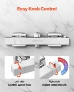 Thermostatic Shower Faucet Valve, 38℃ Secure Lock Thermostatic Shower Faucet Valve, Hot Cold Water Showering Faucets Temperature Control Valves For Bathroom, RV, Hotel, Two Holes & Chrome Silver - Image 5