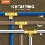 Pipe Fittings, 1/2" 12PCS Tee Brass Pipe Fittings, Push-Fit Pipe Connector Brass Air Fittings, Heavy Duty Plumbing Fittings Adapter For Heating/Shower Systems, Water Pipes - Image 2